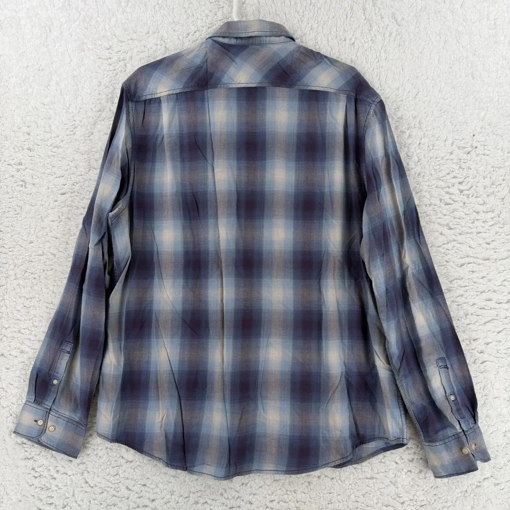 Original‎ Penguin Shirt Mens 2XL Blue Plaid Long Sleeve Button Up Slim Flannel